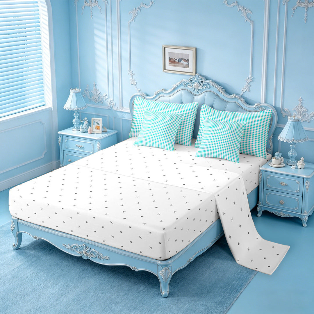 meiyoeat Geometric Plaid 7 Pieces Full Size Bedding Sets For Kids,Blue Classic Checkered Full Size Bed in a Bag For Boys,Reversible