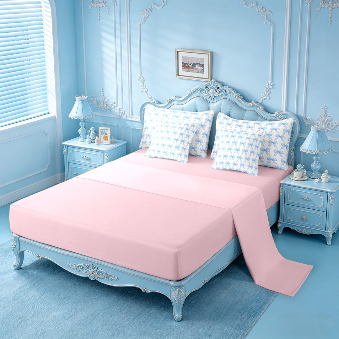 meiyoeat Blue Bowknot 7 Pieces Full Size Bedding Sets For Kids Girls,Cute Ribbon Bows Full Size Bed in a Bag For Bowtie Lovers,Reversible