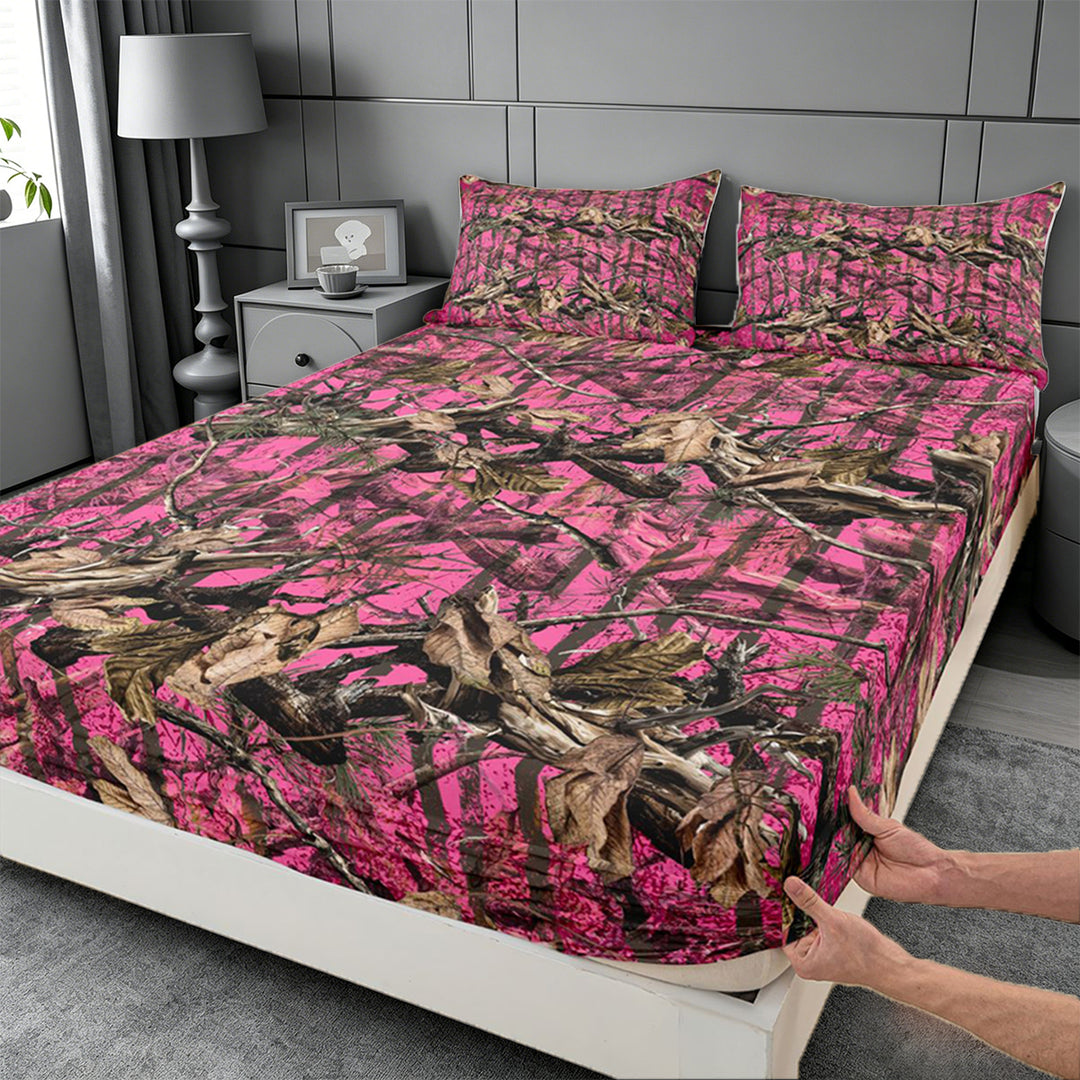 meiyoeat Pink Camo Print King Sheets For Adults,Rustic Farmhouse Hunting Bedding For Women,4pcs