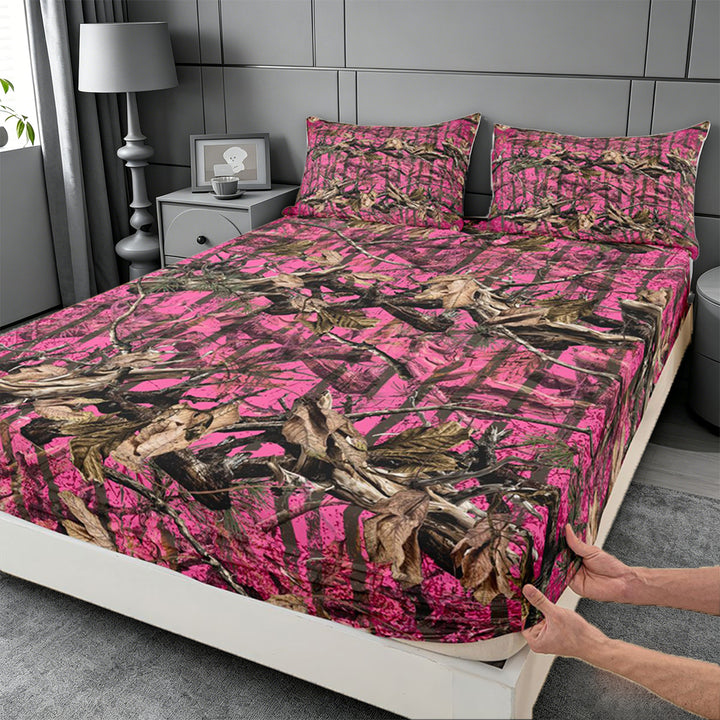meiyoeat Pink Camo Print King Sheets For Adults,Rustic Farmhouse Hunting Bedding For Women,4pcs