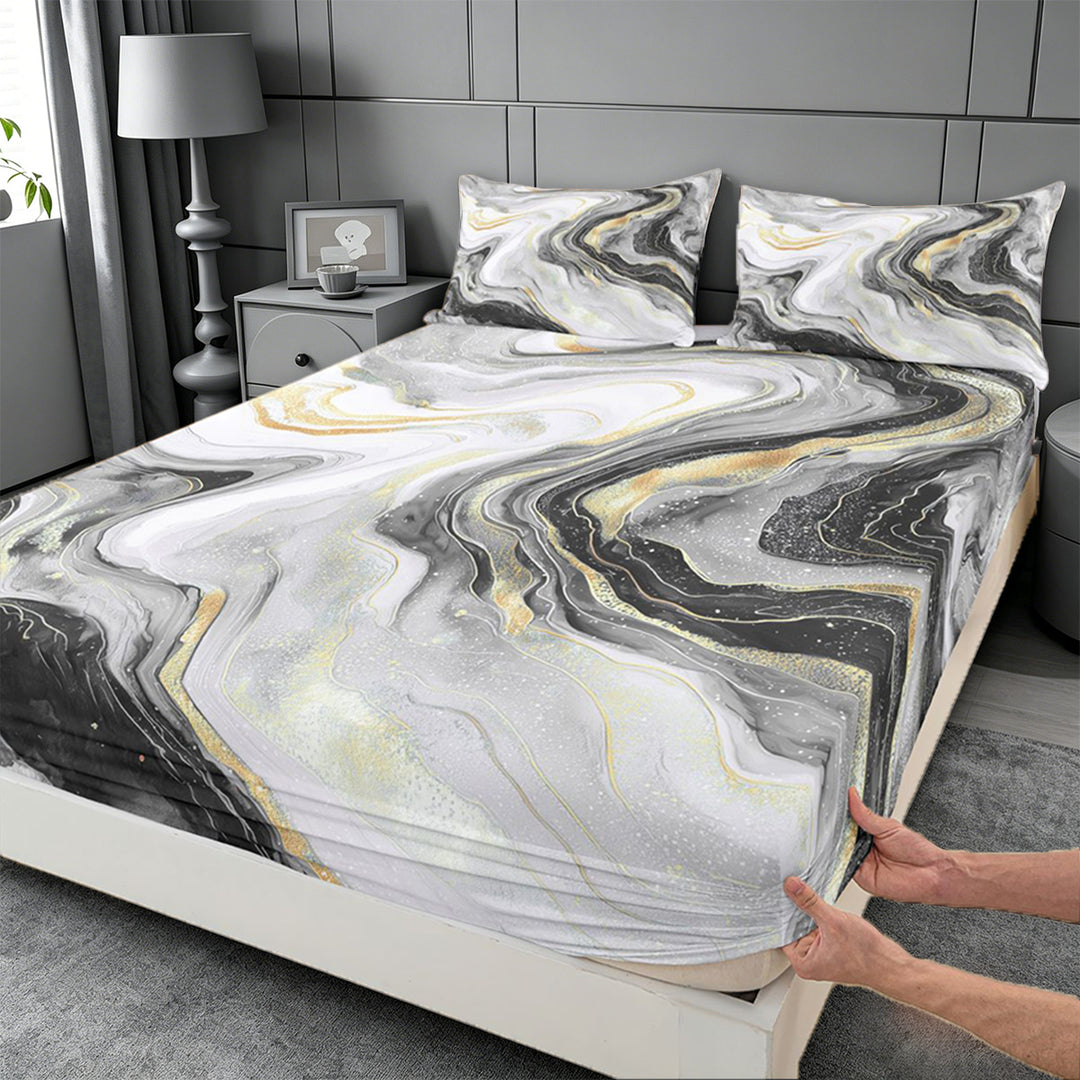 meiyoeat Modern Marble Art King Sheets For Women Men,Abstract Swirl Design Bedding For Adults,4 Pieces