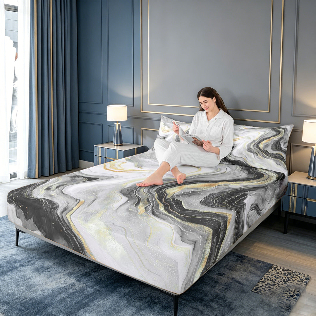 meiyoeat Modern Marble Art King Sheets For Women Men,Abstract Swirl Design Bedding For Adults,4 Pieces
