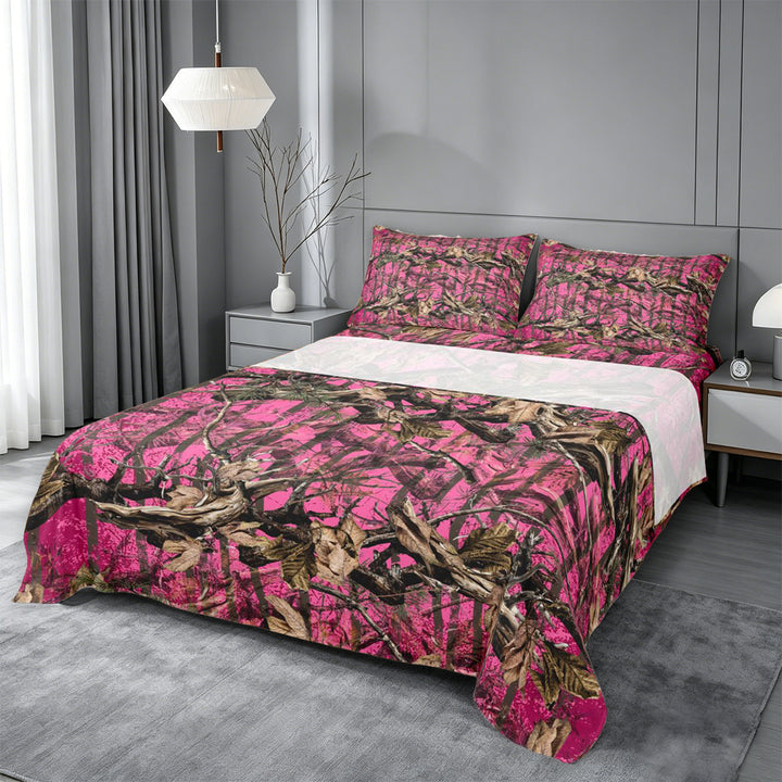 meiyoeat Pink Camo Print King Sheets For Adults,Rustic Farmhouse Hunting Bedding For Women,4pcs