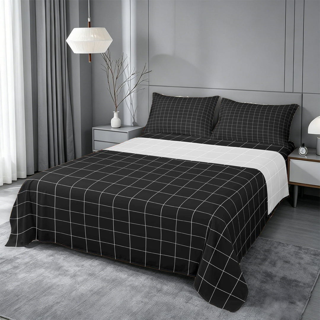 meiyoeat Modern Geometric Check King Sheets,Minimalist Plaid Buffalo Bedding For Kids Boys,4-Piece