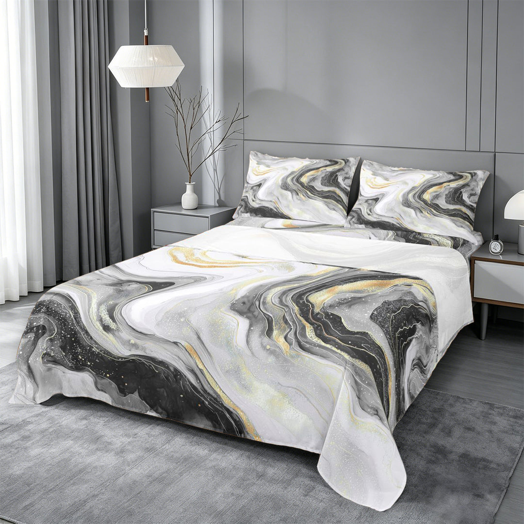 meiyoeat Modern Marble Art King Sheets For Women Men,Abstract Swirl Design Bedding For Adults,4 Pieces