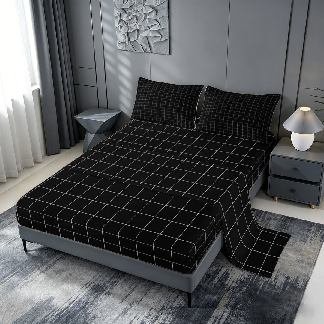 meiyoeat Modern Geometric Check King Sheets,Minimalist Plaid Buffalo Bedding For Kids Boys,4-Piece