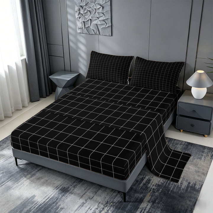meiyoeat Modern Geometric Check King Sheets,Minimalist Plaid Buffalo Bedding For Kids Boys,4-Piece