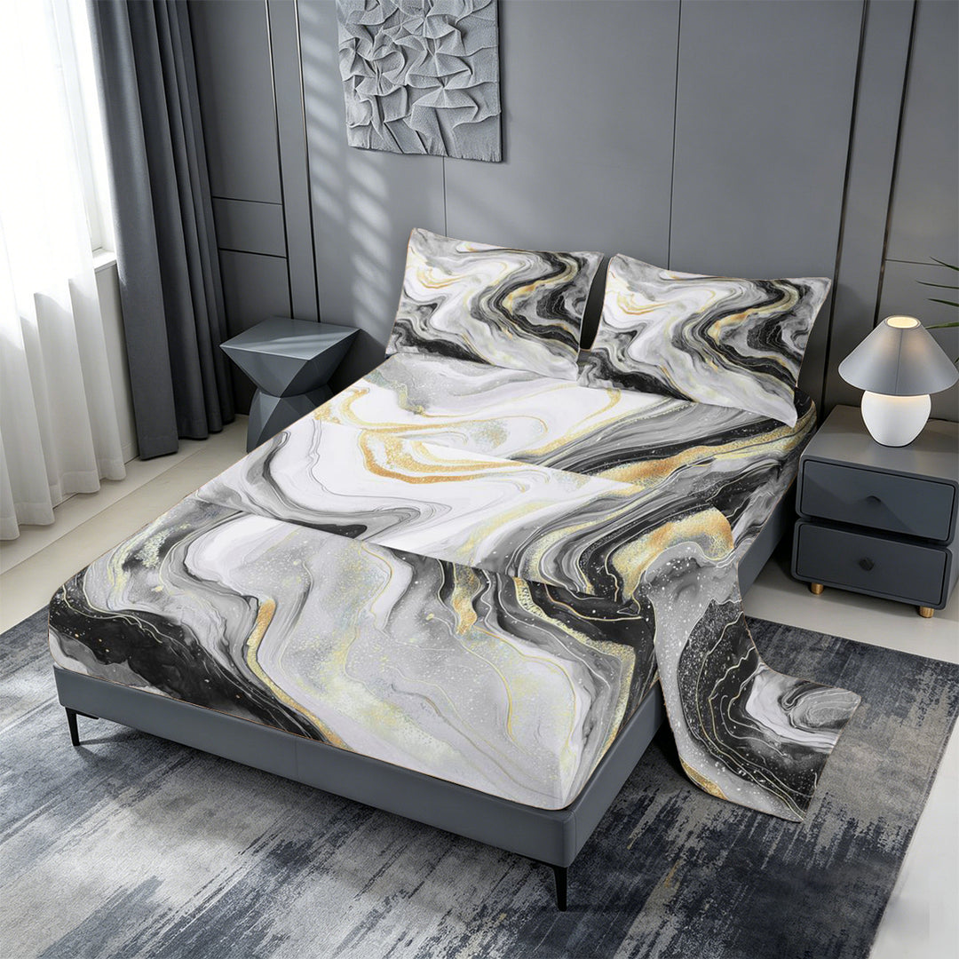 meiyoeat Modern Marble Art King Sheets For Women Men,Abstract Swirl Design Bedding For Adults,4 Pieces