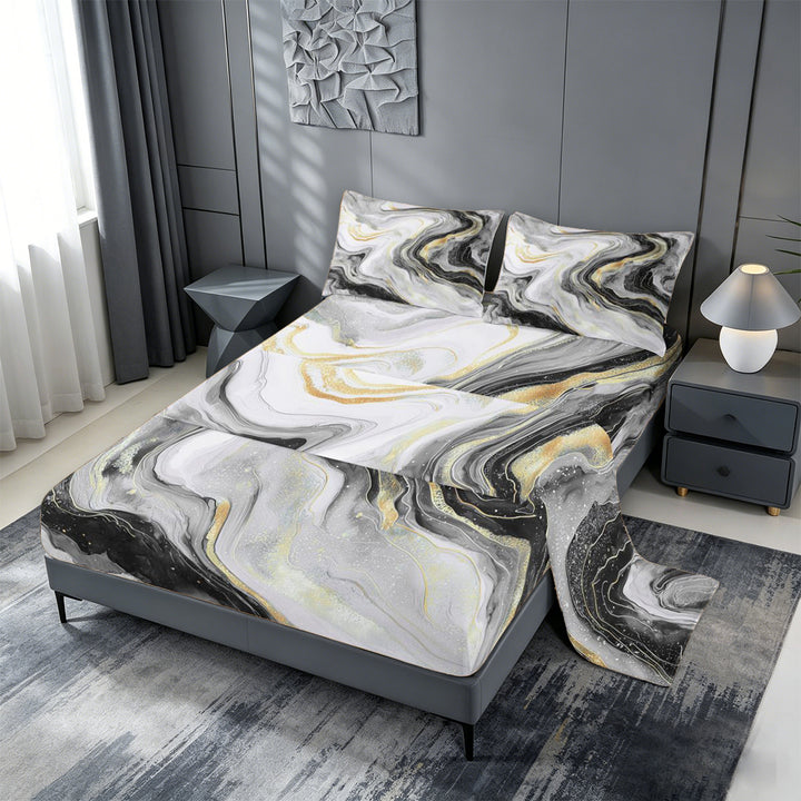 meiyoeat Modern Marble Art King Sheets For Women Men,Abstract Swirl Design Bedding For Adults,4 Pieces