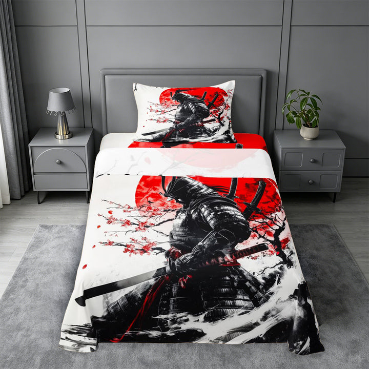 meiyoeat Cherry Blossom Bed Sheets For Kids,Japanese Samurai Ink Design Full Size Sheets,4pcs