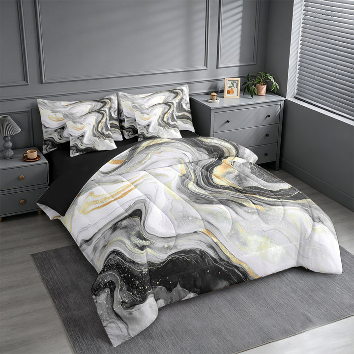 meiyoeat Modern Marble Art 7-Piece King Bedding For Women Men,Abstract Swirl Design King Bed in a Bag For Adults,Black Reversible