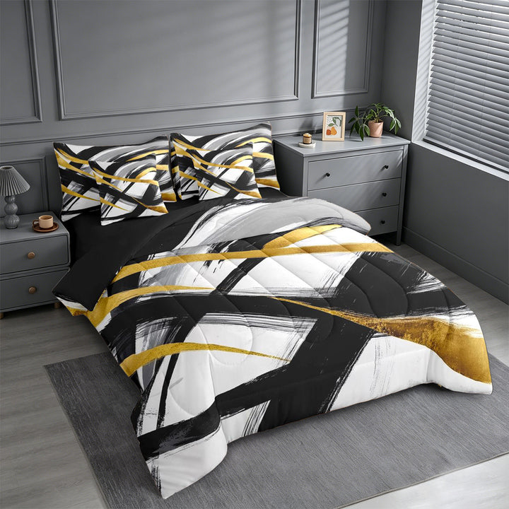 meiyoeat Black Gold Graffiti 7-Piece King Bedding For Kids,Modern Abstract Geometric King Bed in a Bag For Adults,Black Reversible