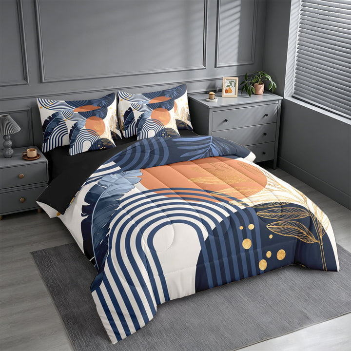 meiyoeat Bohemian Exotic Style 7-Piece King Bedding For Girls,Tropical Abstract Art King Bed in a Bag,Black Reversible
