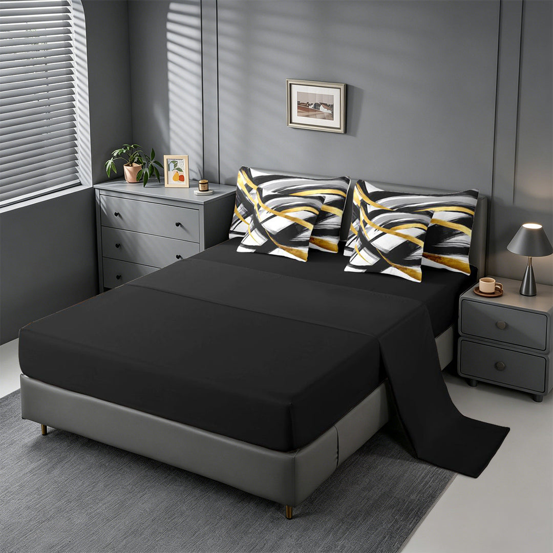meiyoeat Black Gold Graffiti 7-Piece King Bedding For Kids,Modern Abstract Geometric King Bed in a Bag For Adults,Black Reversible