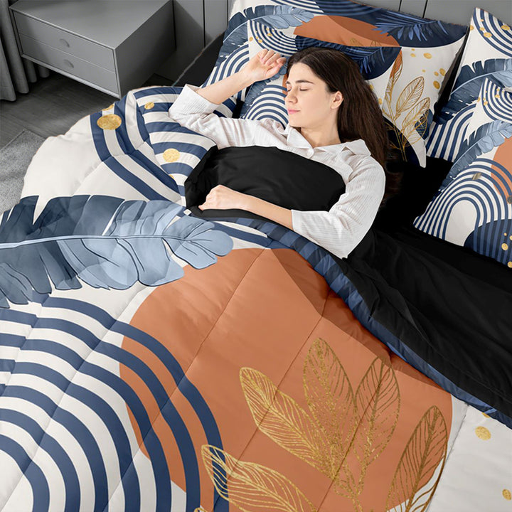 meiyoeat Bohemian Exotic Style 7-Piece King Bedding For Girls,Tropical Abstract Art King Bed in a Bag,Black Reversible