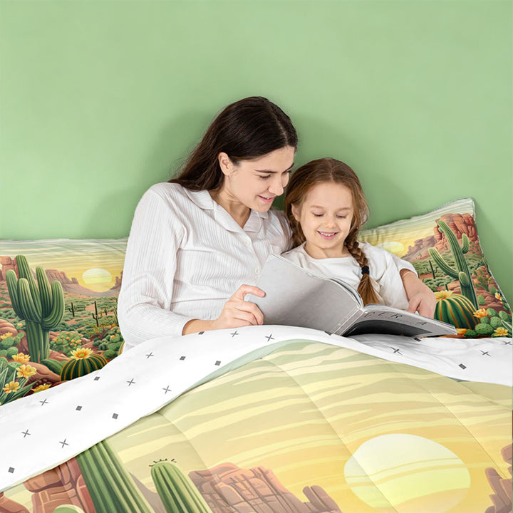 meiyoeat Desert Botanical Cactus 7 Pieces Full Size Bedding Sets For Kids,Rustic Western Cowgirl Farmhouse Full Size Bed in a Bag For Girls,Reversible