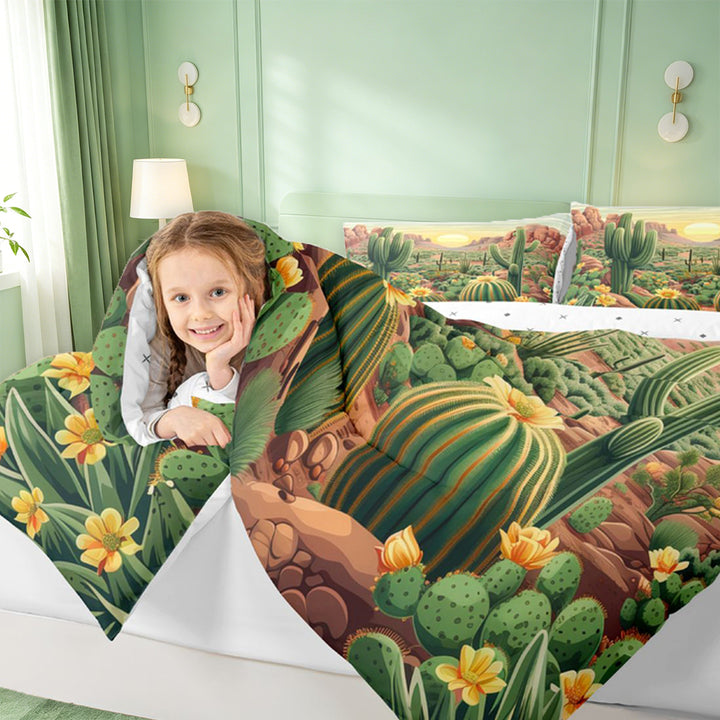 meiyoeat Desert Botanical Cactus 7 Pieces Full Size Bedding Sets For Kids,Rustic Western Cowgirl Farmhouse Full Size Bed in a Bag For Girls,Reversible