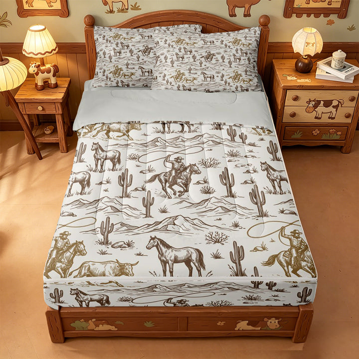 meiyoeat western Cowboy Style Zipper Full Size Comforter Sets with Fitted Sheet and 2 Pillowcases,Vintage Farmhouse Zipper Bedding Set,Reversible,4-Piece