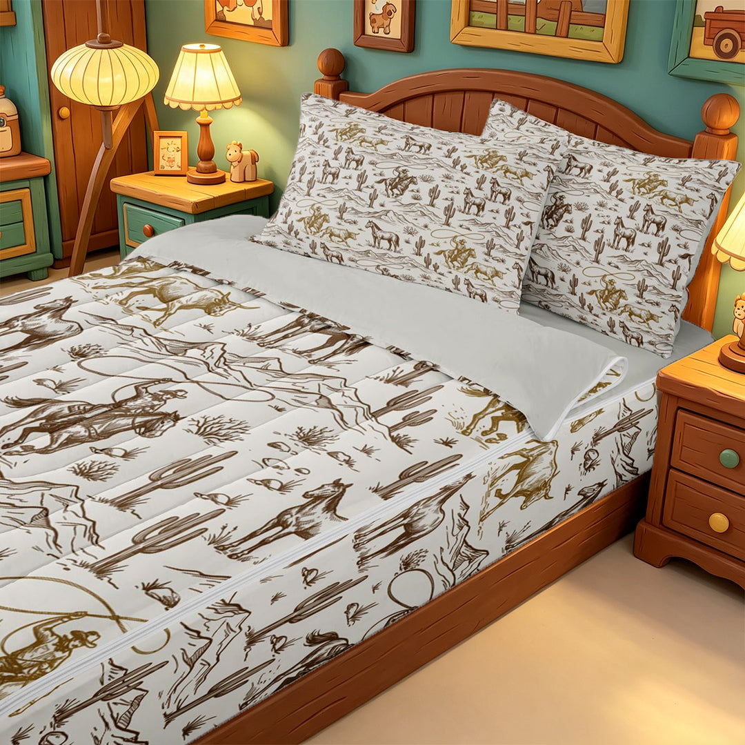 meiyoeat western Cowboy Style Zipper Full Size Comforter Sets with Fitted Sheet and 2 Pillowcases,Vintage Farmhouse Zipper Bedding Set,Reversible,4-Piece