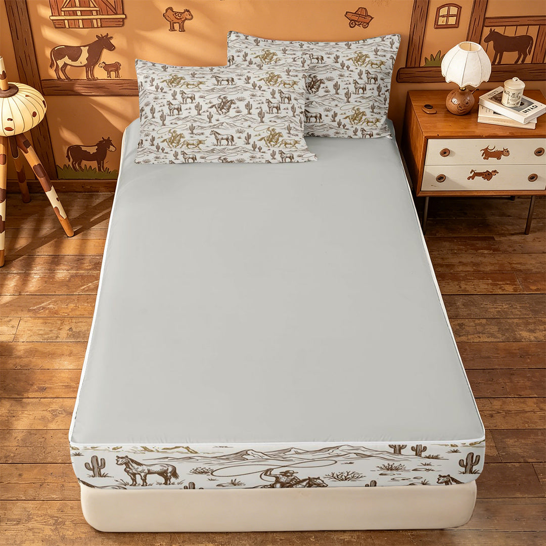 meiyoeat western Cowboy Style Zipper Full Size Comforter Sets with Fitted Sheet and 2 Pillowcases,Vintage Farmhouse Zipper Bedding Set,Reversible,4-Piece