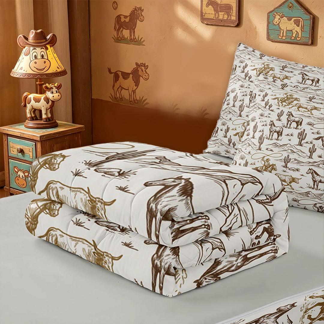 meiyoeat western Cowboy Style Zipper Full Size Comforter Sets with Fitted Sheet and 2 Pillowcases,Vintage Farmhouse Zipper Bedding Set,Reversible,4-Piece
