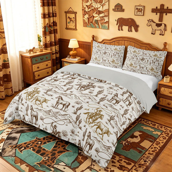 meiyoeat western Cowboy Style Bedding,Vintage Farmhouse Duvet Cover Full,Reversible,3pcs,1 Duvet Cover and 2 Pillowcases
