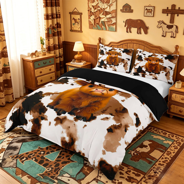 meiyoeat Highland Cow Cowhide Bedding,Farm Animal Print Duvet Cover Full For Girl,Reversible,3 Pieces,1 Duvet Cover and 2 Pillowcases