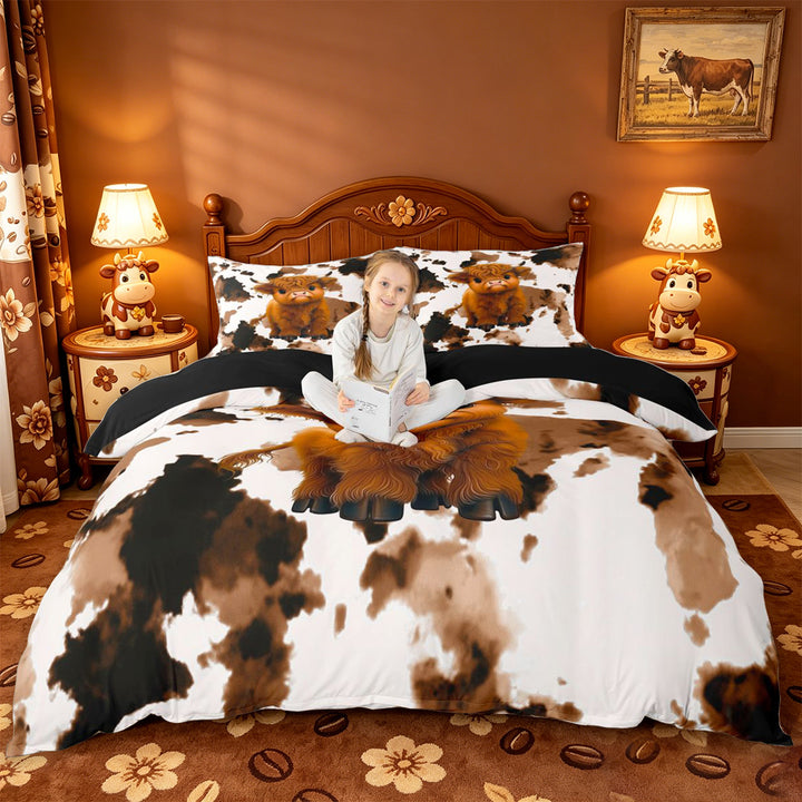 meiyoeat Highland Cow Cowhide Bedding,Farm Animal Print Duvet Cover Full For Girl,Reversible,3 Pieces,1 Duvet Cover and 2 Pillowcases
