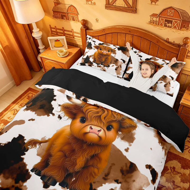 meiyoeat Highland Cow Cowhide Bedding,Farm Animal Print Duvet Cover Full For Girl,Reversible,3 Pieces,1 Duvet Cover and 2 Pillowcases