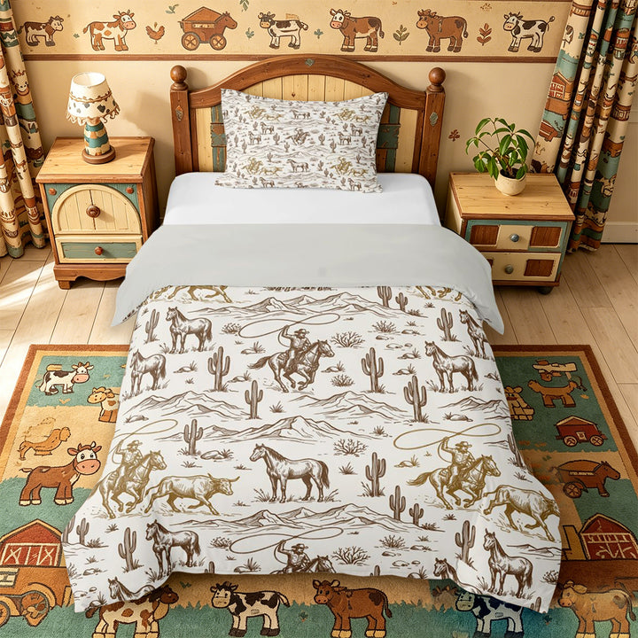 meiyoeat western Cowboy Style Bedding,Vintage Farmhouse Duvet Cover Full,Reversible,3pcs,1 Duvet Cover and 2 Pillowcases