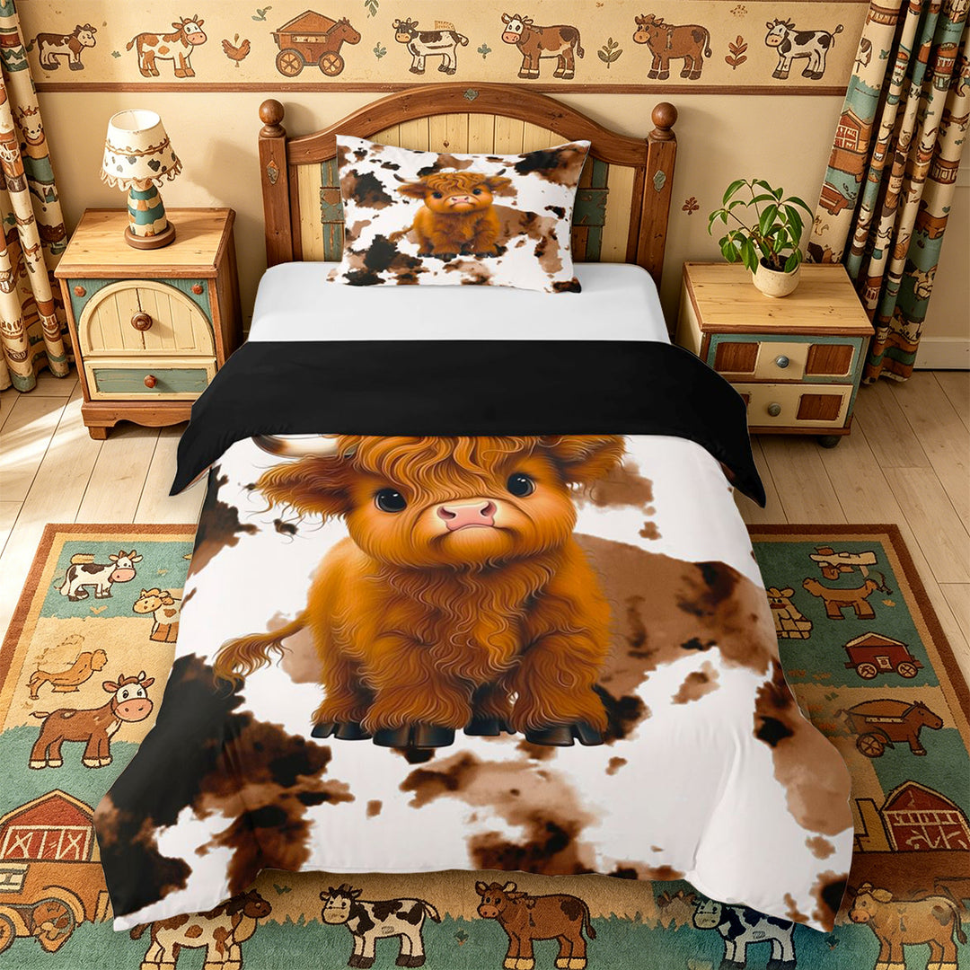 meiyoeat Highland Cow Cowhide Bedding,Farm Animal Print Duvet Cover Full For Girl,Reversible,3 Pieces,1 Duvet Cover and 2 Pillowcases
