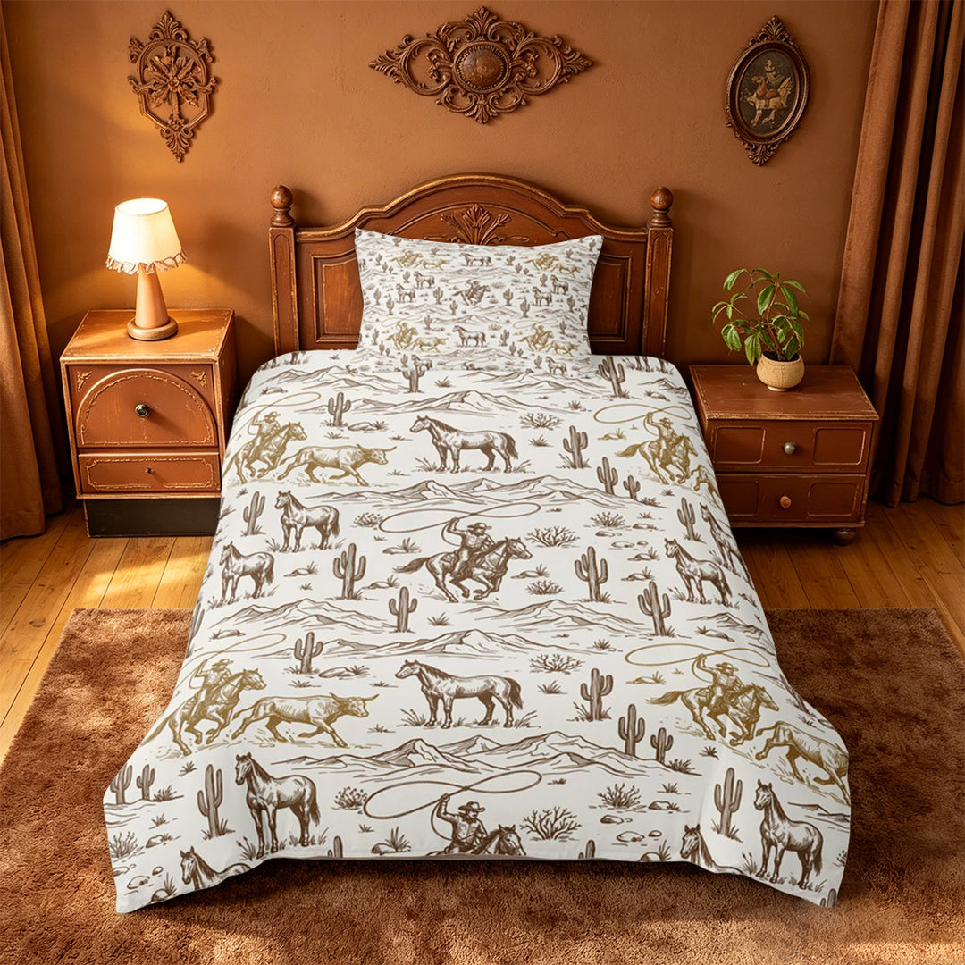 meiyoeat western Cowboy Style Bedding,Vintage Farmhouse Duvet Cover Full,Reversible,3pcs,1 Duvet Cover and 2 Pillowcases