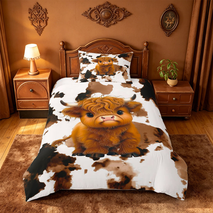 meiyoeat Highland Cow Cowhide Bedding,Farm Animal Print Duvet Cover Full For Girl,Reversible,3 Pieces,1 Duvet Cover and 2 Pillowcases