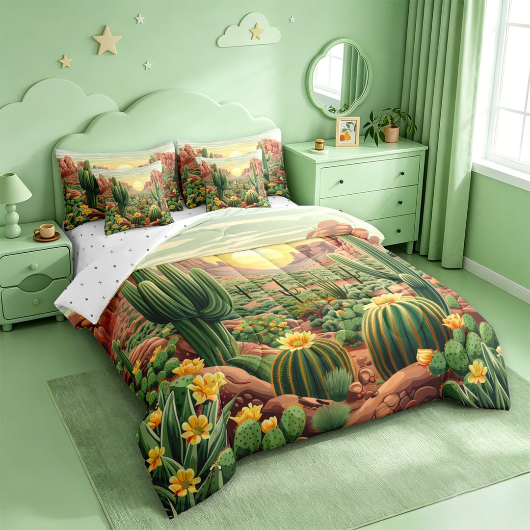 meiyoeat Desert Botanical Cactus 7 Pieces Full Size Bedding Sets For Kids,Rustic Western Cowgirl Farmhouse Full Size Bed in a Bag For Girls,Reversible
