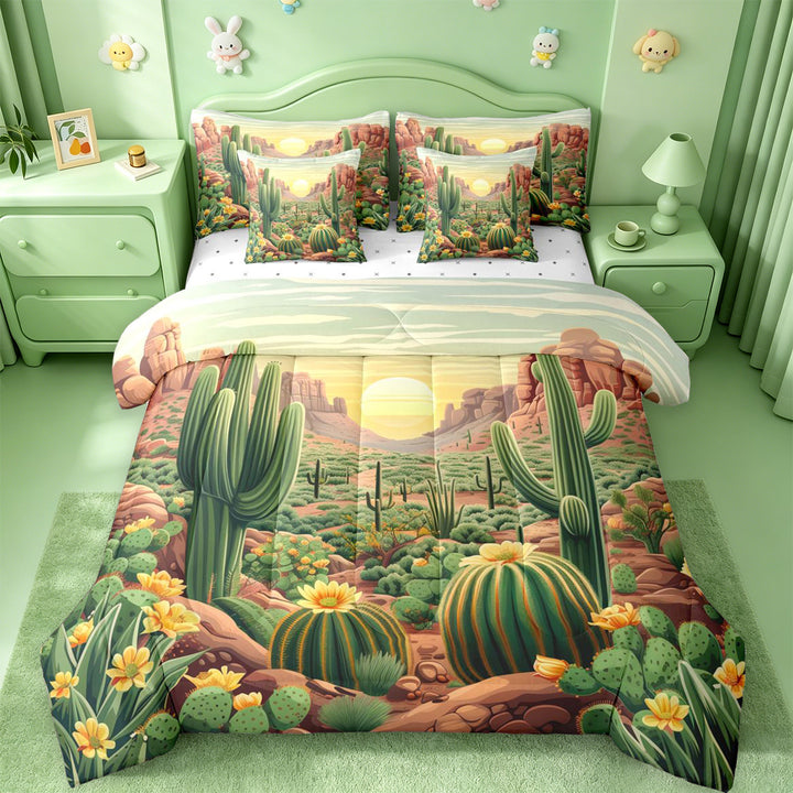 meiyoeat Desert Botanical Cactus 7 Pieces Full Size Bedding Sets For Kids,Rustic Western Cowgirl Farmhouse Full Size Bed in a Bag For Girls,Reversible