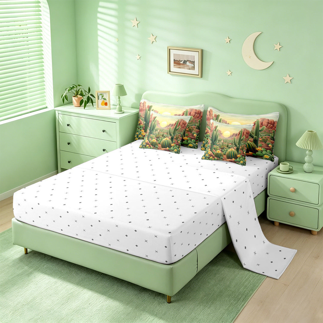meiyoeat Desert Botanical Cactus 7 Pieces Full Size Bedding Sets For Kids,Rustic Western Cowgirl Farmhouse Full Size Bed in a Bag For Girls,Reversible