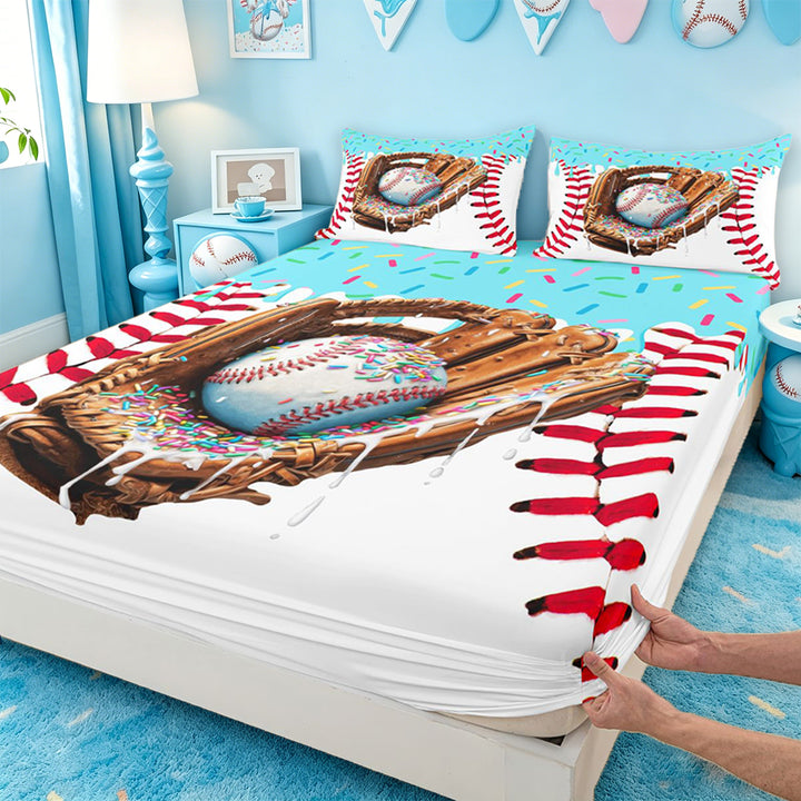 meiyoeat Baseball Sport Gloves Bed Sheets For Boys,Blue Ice Cream Drip Full Size Sheets For Kids,4-Piece