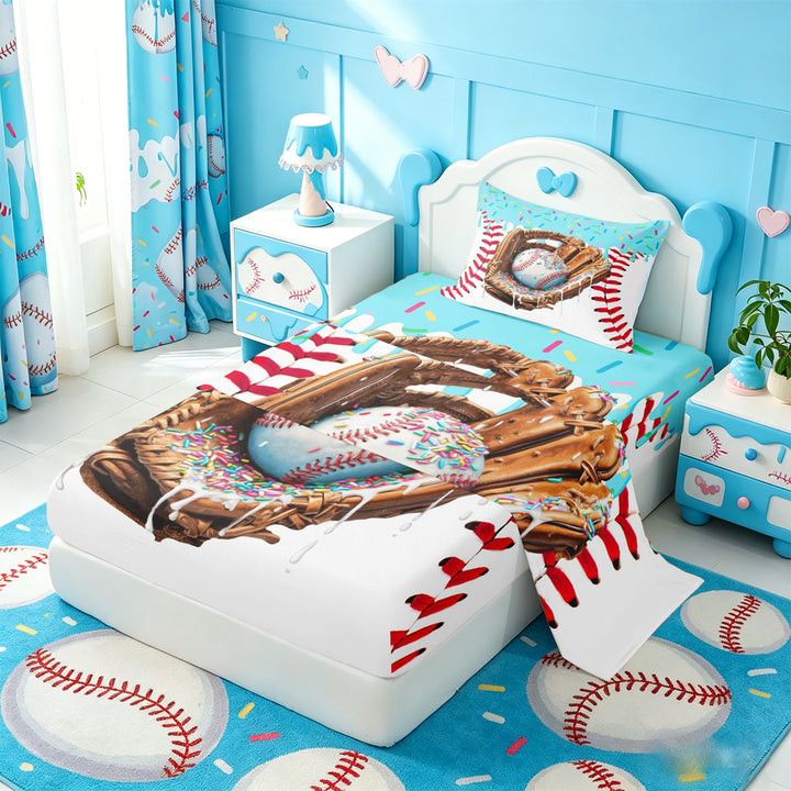 meiyoeat Baseball Sport Gloves Bed Sheets For Boys,Blue Ice Cream Drip Full Size Sheets For Kids,4-Piece