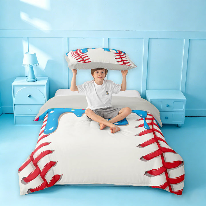 meiyoeat Baseball Ice Cream Bedding For Kids,Kids Ball Games Duvet Cover Full For Boys,Light Gray Reversible,3 Pieces(No Comforter)