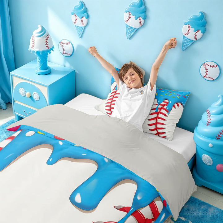 meiyoeat Baseball Ice Cream Bedding For Kids,Kids Ball Games Duvet Cover Full For Boys,Light Gray Reversible,3 Pieces(No Comforter)