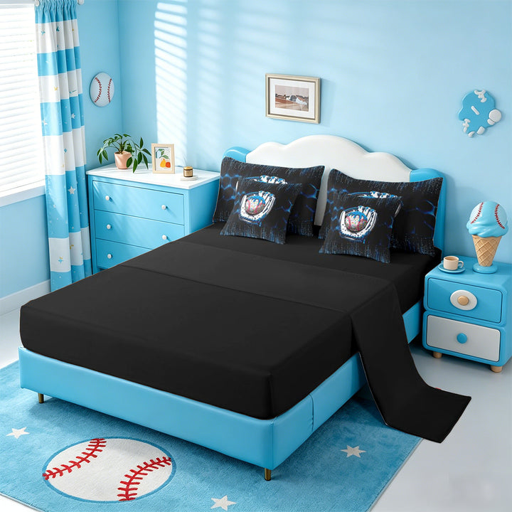 meiyoeat Boys Baseball Sport Games 7 Pieces Full Size Bedding Sets,Modern Geometric Honeycomb Pattern Full Size Bed in a Bag For Kids,Black Reversible