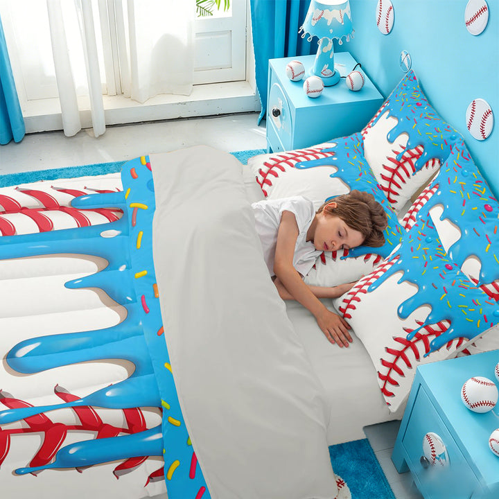 meiyoeat Baseball Ice Cream 7 Pieces Full Size Bedding Sets For Kids,Kids Ball Games Full Size Bed in a Bag For Boys,Light Gray Reversible