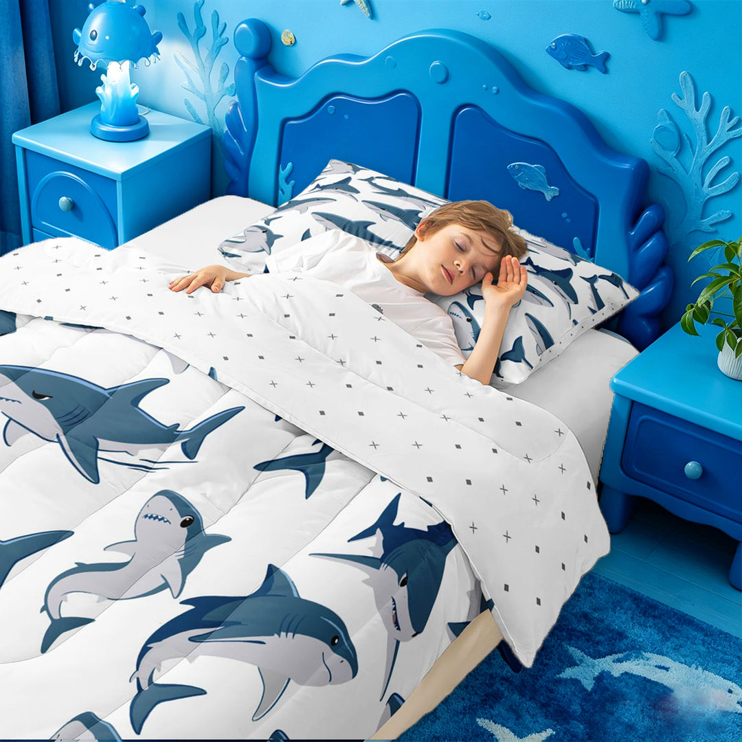 meiyoeat Cute Ocean Shark Full Size Comforter Sets For Boys,Marine Animal Bedding Comforter Set For Kids,Reversible,3 Pieces