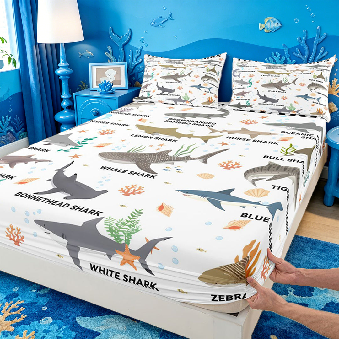 meiyoeat Kawaii Shark Bed Sheets For Kids,Colorful Ocean Animal Theme Full Size Sheets For Boys,4 Pieces