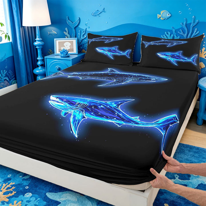 meiyoeat Ocean Themed Bed Sheets For Kids,Cute Sea Animal Shark Full Size Sheets For Boys,4pcs