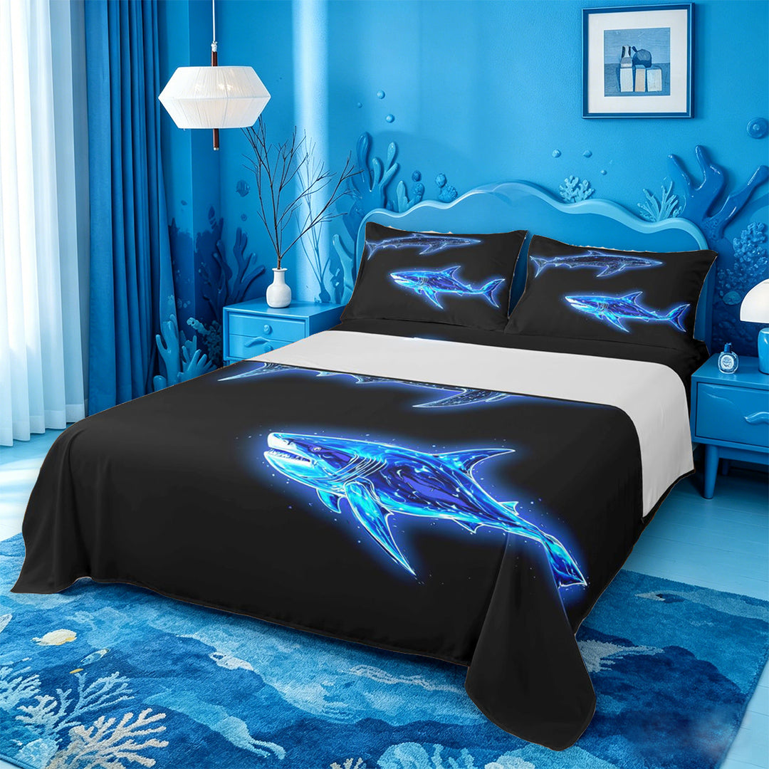 meiyoeat Ocean Themed Bed Sheets For Kids,Cute Sea Animal Shark Full Size Sheets For Boys,4pcs
