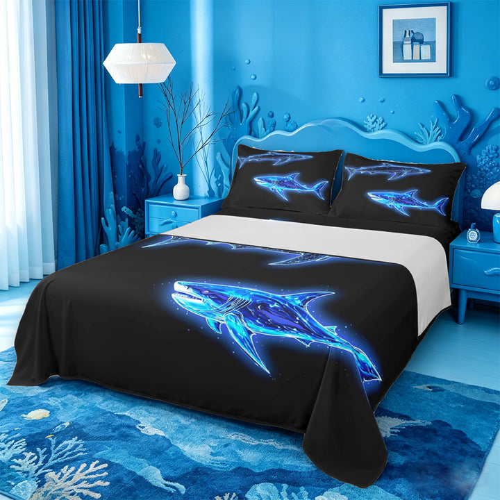 meiyoeat Ocean Themed Bed Sheets For Kids,Cute Sea Animal Shark Full Size Sheets For Boys,4pcs