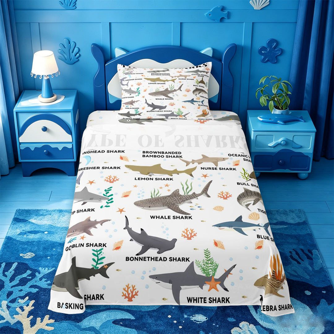 meiyoeat Kawaii Shark Bed Sheets For Kids,Colorful Ocean Animal Theme Full Size Sheets For Boys,4 Pieces