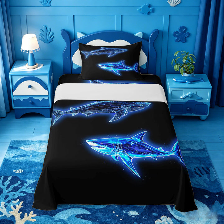 meiyoeat Ocean Themed Bed Sheets For Kids,Cute Sea Animal Shark Full Size Sheets For Boys,4pcs