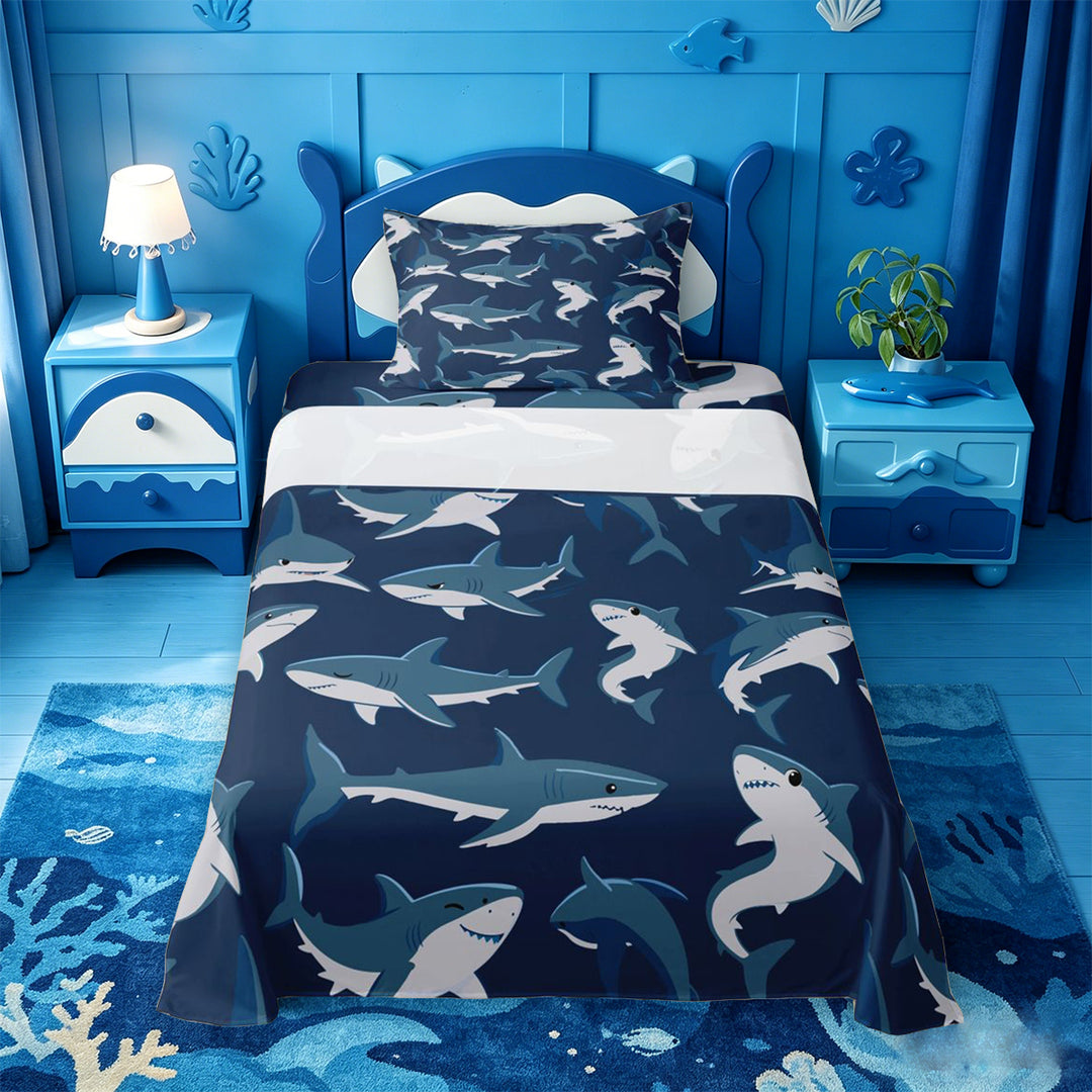 meiyoeat Sea Animal Shark Bed Sheets For Boys,Ocean Wildlife Print Full Size Sheets For Kids,4-Piece
